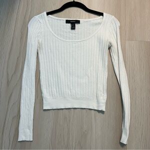 White Ribbed Long Sleeve Top
